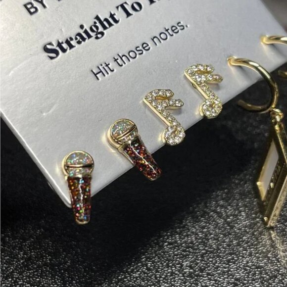 BAUBLEBAR SUGARFIX 3 pair Earrings - Microphone Music Note Cassette Tape 90s NEW - Picture 2 of 6